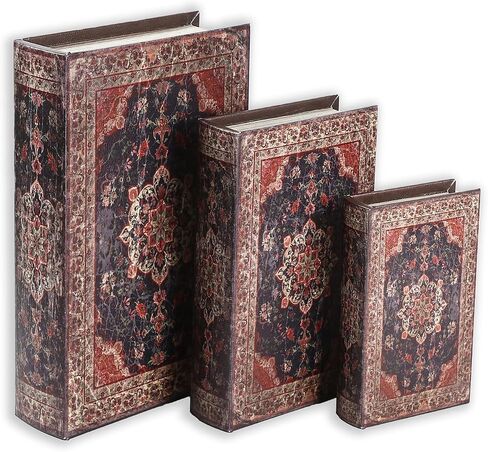 Decorative Wooden Book Box Set of 2 - Vintage Faux Book Boxes for Home Decor, Secret Storage with Magnetic Closure, Antique Style, Grey Leather Cover Design, Perfect for Home Office Bookshelf in Saudi Arabia