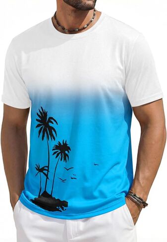 Runcati Mens Short Sleeve T-Shirts Casual Graphic Gradient Printed Tee Crewneck Summer Beach Hawaiian Vintage Shirts in Kuwait