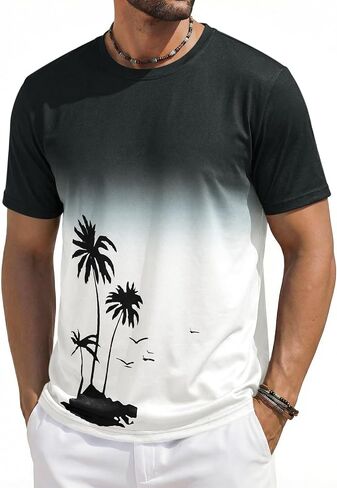 Runcati Mens Short Sleeve T-Shirts Casual Graphic Gradient Printed Tee Crewneck Summer Beach Hawaiian Vintage Shirts in Kuwait