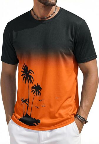 Runcati Mens Short Sleeve T-Shirts Casual Graphic Gradient Printed Tee Crewneck Summer Beach Hawaiian Vintage Shirts in Kuwait