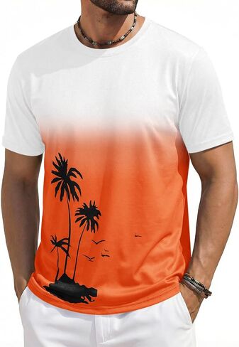 Runcati Mens Short Sleeve T-Shirts Casual Graphic Gradient Printed Tee Crewneck Summer Beach Hawaiian Vintage Shirts in Kuwait