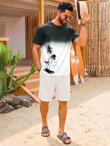 Runcati Mens Short Sleeve T-Shirts Casual Graphic Gradient Printed Tee Crewneck Summer Beach Hawaiian Vintage Shirts in Kuwait