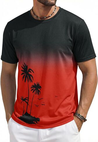 Runcati Mens Short Sleeve T-Shirts Casual Graphic Gradient Printed Tee Crewneck Summer Beach Hawaiian Vintage Shirts in Kuwait