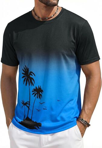 Runcati Mens Short Sleeve T-Shirts Casual Graphic Gradient Printed Tee Crewneck Summer Beach Hawaiian Vintage Shirts in Kuwait