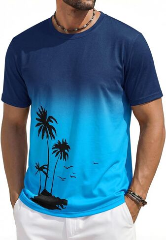 Runcati Mens Short Sleeve T-Shirts Casual Graphic Gradient Printed Tee Crewneck Summer Beach Hawaiian Vintage Shirts in Kuwait