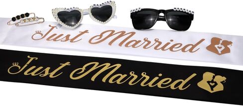 Just Married Decorations Sunglasses&Sash for Just Married Bride and Groom Wedding Party Decorations Honeymoon Accessories in Kuwait