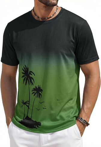 Runcati Mens Short Sleeve T-Shirts Casual Graphic Gradient Printed Tee Crewneck Summer Beach Hawaiian Vintage Shirts in Kuwait