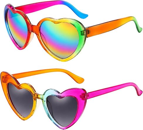 2 Pcs Rainbow Sunglasses, Heart Sunglasses for Pride Festivals and Celebrations, Fun Rainbow Accessories for Parades and Parties, Plastic Frame Design in Saudi Arabia