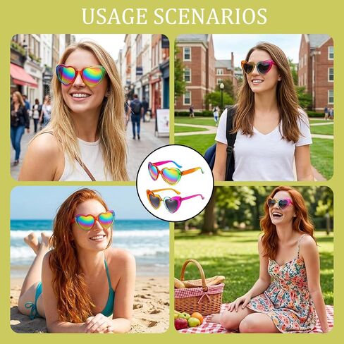 2 Pcs Rainbow Sunglasses, Heart Sunglasses for Pride Festivals and Celebrations, Fun Rainbow Accessories for Parades and Parties, Plastic Frame Design in Saudi Arabia