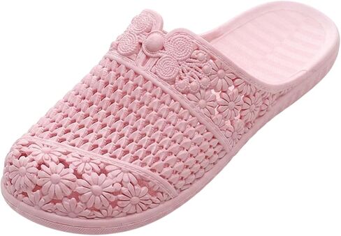 Women's Closed Toe Shower Slippers Non Slip Hollow Out Floral Garden Clogs Waterproof PVC Bathroom Shoes for Home Indoor in Saudi Arabia