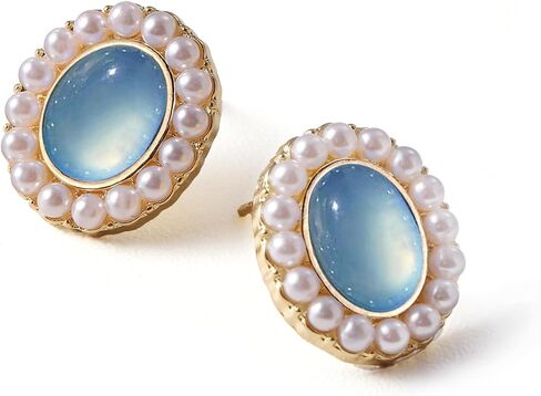 Vintage Style Pearl and Stone Stud Earrings, Gold-Tone Frame, for Prom Wedding Bridesmaids, Holiday Birthday Women Fashion Jewelry gift,1920s in Saudi Arabia