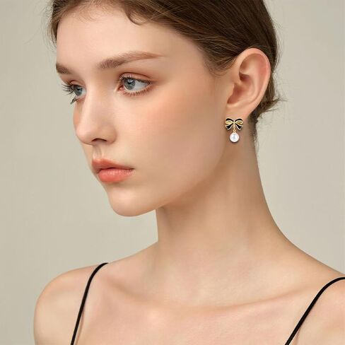 NEWITIN 12 Pairs Bow Earrings for Women Bowknot Stud Earring Set | Hypoallergenic, Bow Pearl Drop Dangle Earrings, Jewelry Accessory Gifts, Gold Earrings, Prom Wedding Party Daily for Women in Kuwait