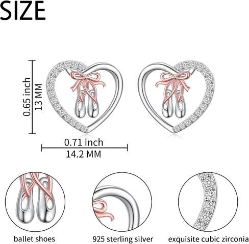 S925 Sterling Sliver Ballet Shoes Earrings Heart Dancer Earrings Jewelry Gifts for Women in Saudi Arabia