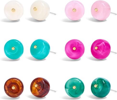 MUYAN 6 Pairs Colored Acrylic Bead Stud Earrings for Women Boho Round Resin Studs Resin Earrings for Daily Party Jewelry Gift in Saudi Arabia