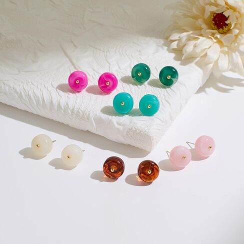 MUYAN 6 Pairs Colored Acrylic Bead Stud Earrings for Women Boho Round Resin Studs Resin Earrings for Daily Party Jewelry Gift in Saudi Arabia