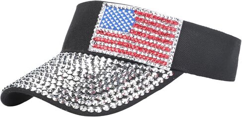 Rhinestone American Flag Sun Visor Hat for Women Shiny Bling Sparkle Patriotic Hat Summer Beach Golf Baseball Cap in Kuwait