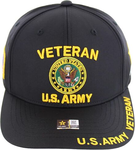 Officially Licensed U.S. Army Military Vietnam Veteran Baseball Cap - Veteran Seal Embroidered U.S. Flag Premium Quality Adjustable Hook-and-Loop Closure Hat Black in Saudi Arabia