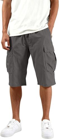 Mens Cargo Shorts with Multi-Pockets | Elastic Waist Relaxed Fit | 2026 Casual Hiking Fishing Work in Kuwait