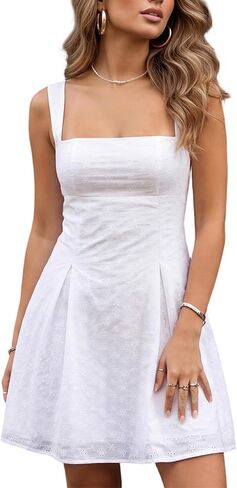 Awoscut Womens White Graduation Mini Dress Square Neck Open Back Pleated Bow Short Dresses Cute Short Party Dresses in Saudi Arabia
