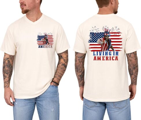 Apoll.o Creed Living in America Shirt, Patriotic USA Flag Graphic T-Shirt in Kuwait