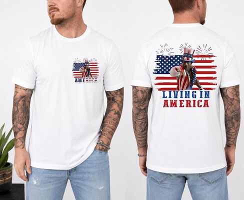 Apoll.o Creed Living in America Shirt, Patriotic USA Flag Graphic T-Shirt in Kuwait