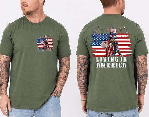 Apoll.o Creed Living in America Shirt, Patriotic USA Flag Graphic T-Shirt in Kuwait