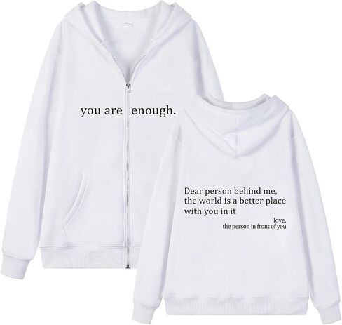 CORIRESHA Women's Dear Person Behind Me Hoodie Zip Pocket You Are Enough Sweatshirt in Kuwait