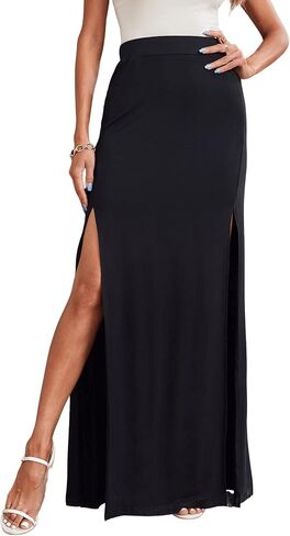 Verdusa Women's Double Split Thigh Solid High Waist Boho Maxi Long Skirt Black S in Kuwait