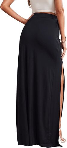 Verdusa Women's Double Split Thigh Solid High Waist Boho Maxi Long Skirt Black S in Kuwait