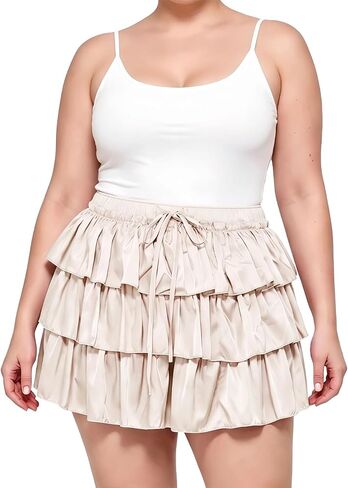 Moon Wood Plus Size Ruffle Mini Skirts for Women High Waisted Tiered Flowy Skirt for Vacation Concert with Shorts in Kuwait