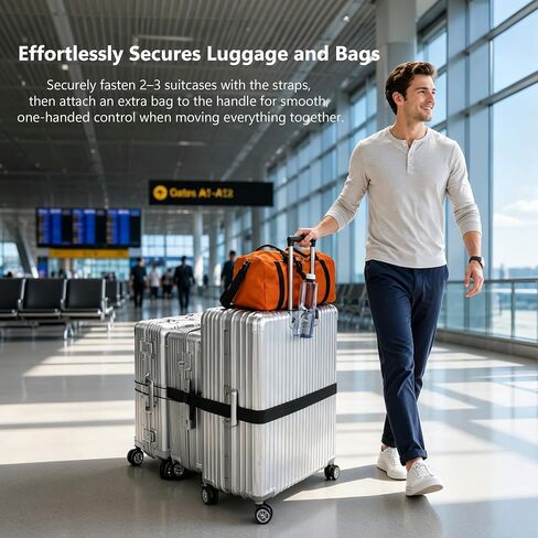 5 PCS Luggage Straps for Suitcases, Connector Straps for 2 Short & 1 Long Adjustable with Elastic Rope for Connecting Suitcases and Bags with Strap Buckle, Bottle Clip, and Storage Bag, Black in Saudi Arabia