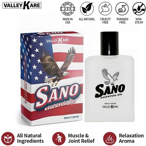 Sano Essential Oil - All Natural Oil for Muscle Soreness Joint Discomfort Relief, Tension Headache and Migraine, Stress Relief, Calming and Relaxing Sensation - 1.69 fl oz in Kuwait