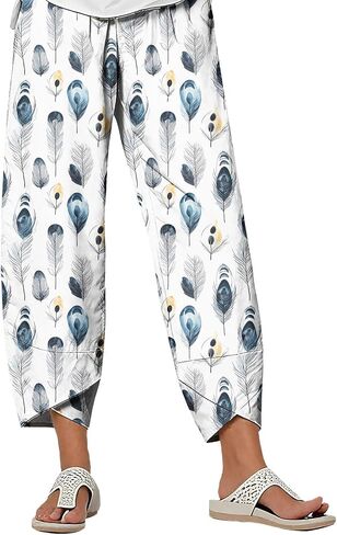 DMOYALA Summer Wide Leg Pants for Women 2026 Trendy Graphic Boho Pants Womens Casual Baggy Elastic Waist Lounge Trousers in Saudi Arabia