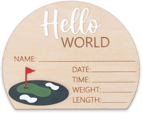 Golf Theme Wooden Birth Announcement Sign for Newborn - Hello World Golfing Plaque for Baby Boy or Girl - Hospital Name Date Weight Stat Board - Nursery Wall Decor Sports Photo Prop Gift in Saudi Arabia