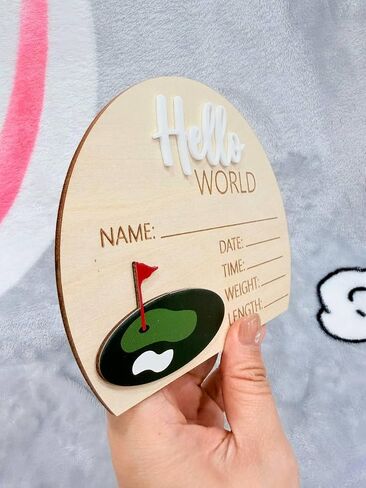Golf Theme Wooden Birth Announcement Sign for Newborn - Hello World Golfing Plaque for Baby Boy or Girl - Hospital Name Date Weight Stat Board - Nursery Wall Decor Sports Photo Prop Gift in Saudi Arabia