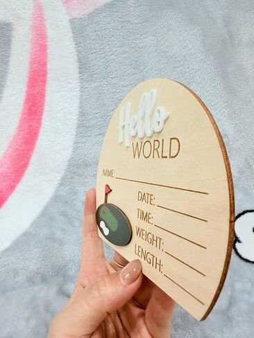 Golf Theme Wooden Birth Announcement Sign for Newborn - Hello World Golfing Plaque for Baby Boy or Girl - Hospital Name Date Weight Stat Board - Nursery Wall Decor Sports Photo Prop Gift in Saudi Arabia