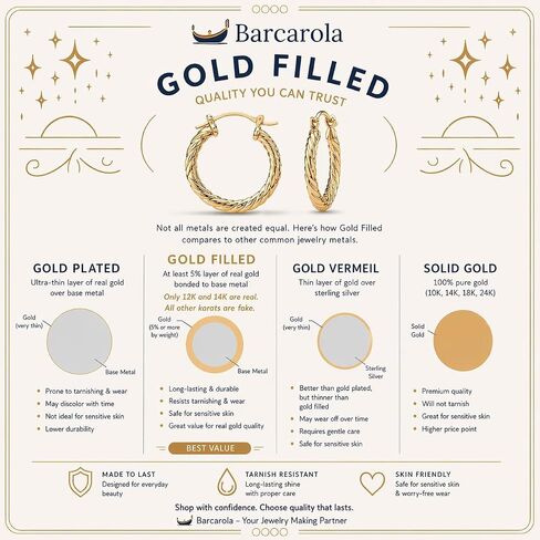 Barcarola 14K Gold Filled Hoop Earrings Set for Women – Lightweight, Waterproof, Tarnish-Resistant Hoop Earring Multipack – Everyday Hypoallergenic Jewelry in Saudi Arabia