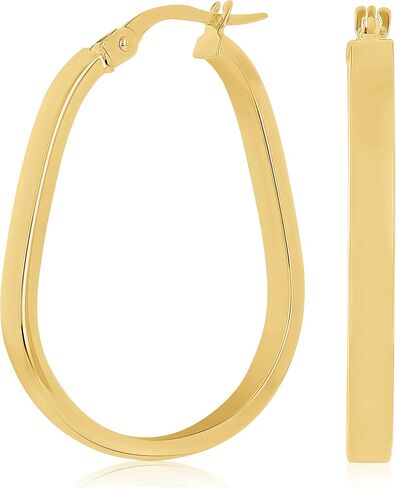 Italian 14k Yellow Gold Oblong Oval U-Shaped Hoop Earrings 1.1" 2.9mm 2 grams in Saudi Arabia