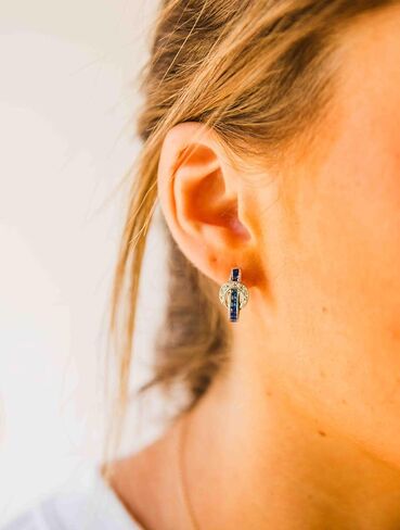 Kelly Herd Western Jewelry - Blue Contemporary Buckle Hoop Earrings - Sterling Silver in Saudi Arabia