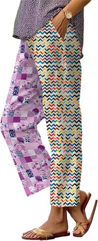 Wide Leg Linen Pants for Women Plus Size Summer Boho Floral Pants Drawstring Elastic Waist Palazzo Pants in Saudi Arabia