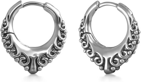 PUNKYOUTH Gothic Hoop Earrings 18G 1mm Floral Scroll Carved Vintage Dark Romantic Alternative Aesthetic Piercing Jewelry For Men Women Huggie Dangle Retro Statement Everyday Wear Accessories in Saudi Arabia