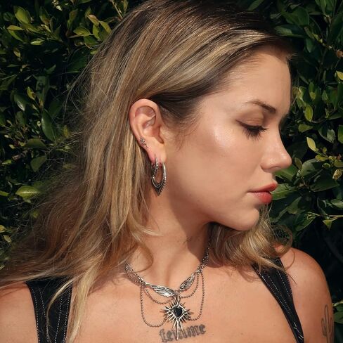 PUNKYOUTH Gothic Hoop Earrings 18G 1mm Floral Scroll Carved Vintage Dark Romantic Alternative Aesthetic Piercing Jewelry For Men Women Huggie Dangle Retro Statement Everyday Wear Accessories in Saudi Arabia