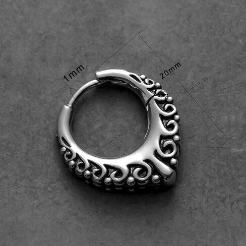 PUNKYOUTH Gothic Hoop Earrings 18G 1mm Floral Scroll Carved Vintage Dark Romantic Alternative Aesthetic Piercing Jewelry For Men Women Huggie Dangle Retro Statement Everyday Wear Accessories in Saudi Arabia