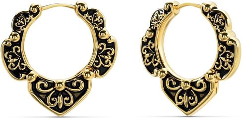 PUNKYOUTH Gothic Hoop Earrings 18G 1mm Floral Scroll Carved Vintage Dark Romantic Alternative Aesthetic Piercing Jewelry For Men Women Huggie Dangle Retro Statement Everyday Wear Accessories in Saudi Arabia