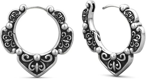 PUNKYOUTH Gothic Hoop Earrings 18G 1mm Floral Scroll Carved Vintage Dark Romantic Alternative Aesthetic Piercing Jewelry For Men Women Huggie Dangle Retro Statement Everyday Wear Accessories in Saudi Arabia