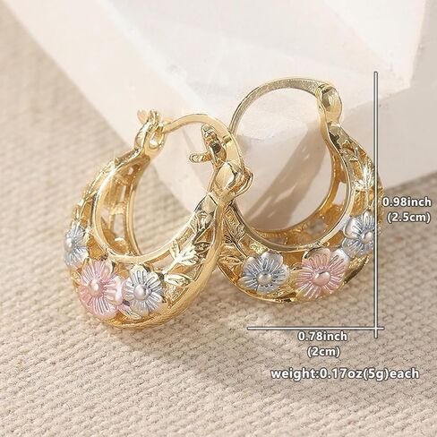 Vintage Flower Carved Golden Color Leaf Hoop Earrings, for Women Party Wedding Minimalist Trendy Everyday Ear Jewelry Statement Gift in Saudi Arabia