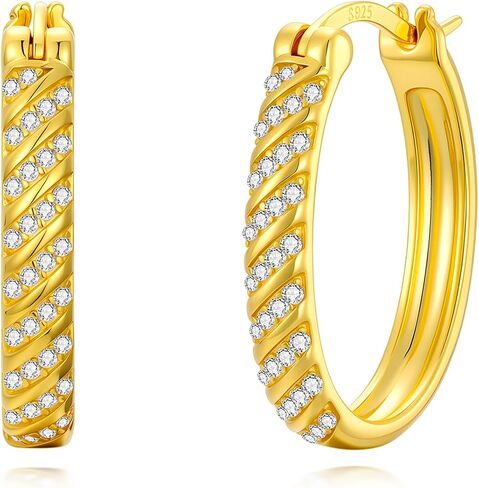 OJK 14K Gold Hoop Earrings for Women Large 14K Gold Radiant Cubic Zirconia Thick Hoops Earrings Birthday Gifts for Mom Wife Girlfriend 30MM in Saudi Arabia