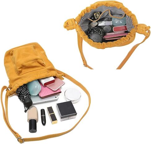 Small Crossbody Bag for Women Shoulder Bag Mini Drawstring Bucket Bag Canvas Tote Handbag Cellphone Bag Purse in Saudi Arabia