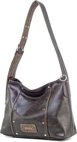 Tote Bag for Women Vintage Distressed Leather Shoulder Bag Crossbody Purse with Rivets Large Capacity Handbags Brown in Saudi Arabia