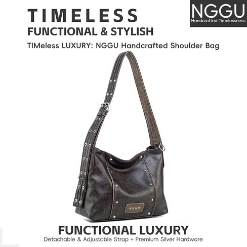 Tote Bag for Women Vintage Distressed Leather Shoulder Bag Crossbody Purse with Rivets Large Capacity Handbags Brown in Saudi Arabia